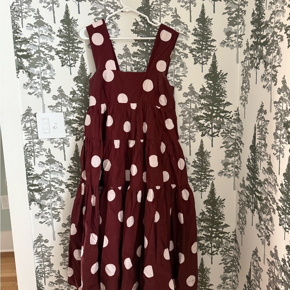 Anthropologie Burgundy Maxi Dress with White Polka Dots
